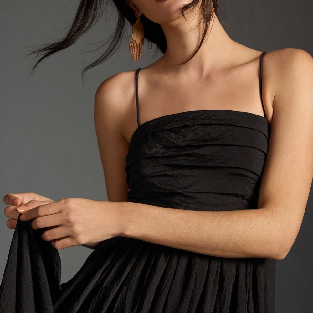 Anthropologie Elegant Black Spaghetti Strap Dress Size M